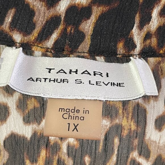 Tahari Womens Plus 1X Leopard Ruffle Button Up Blouse Sheer Shirt Top - Picture 5 of 10